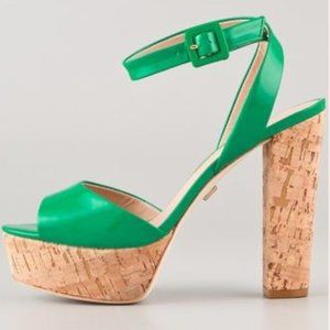 Pour La Victoire Green Patent Leather Platform Heels